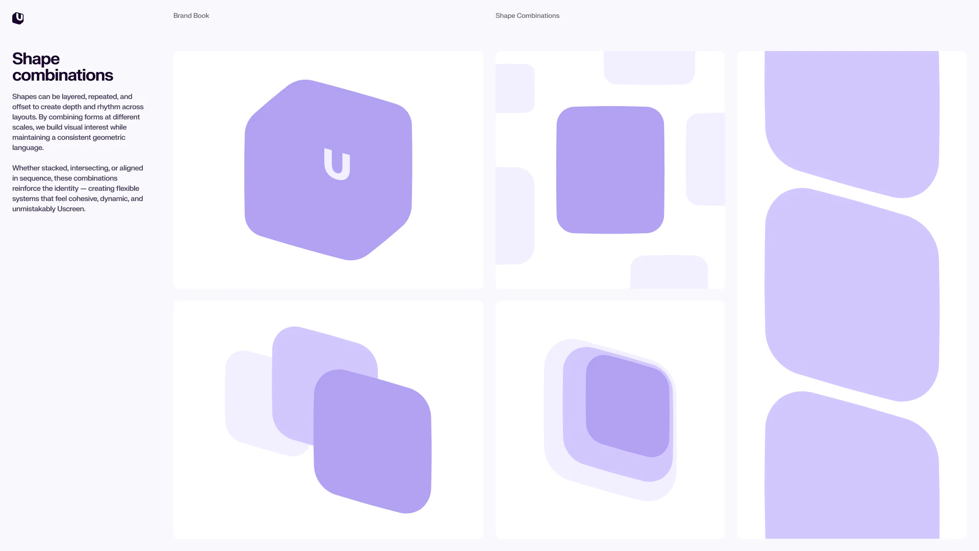 Uscreen brand book page showing shape combinations