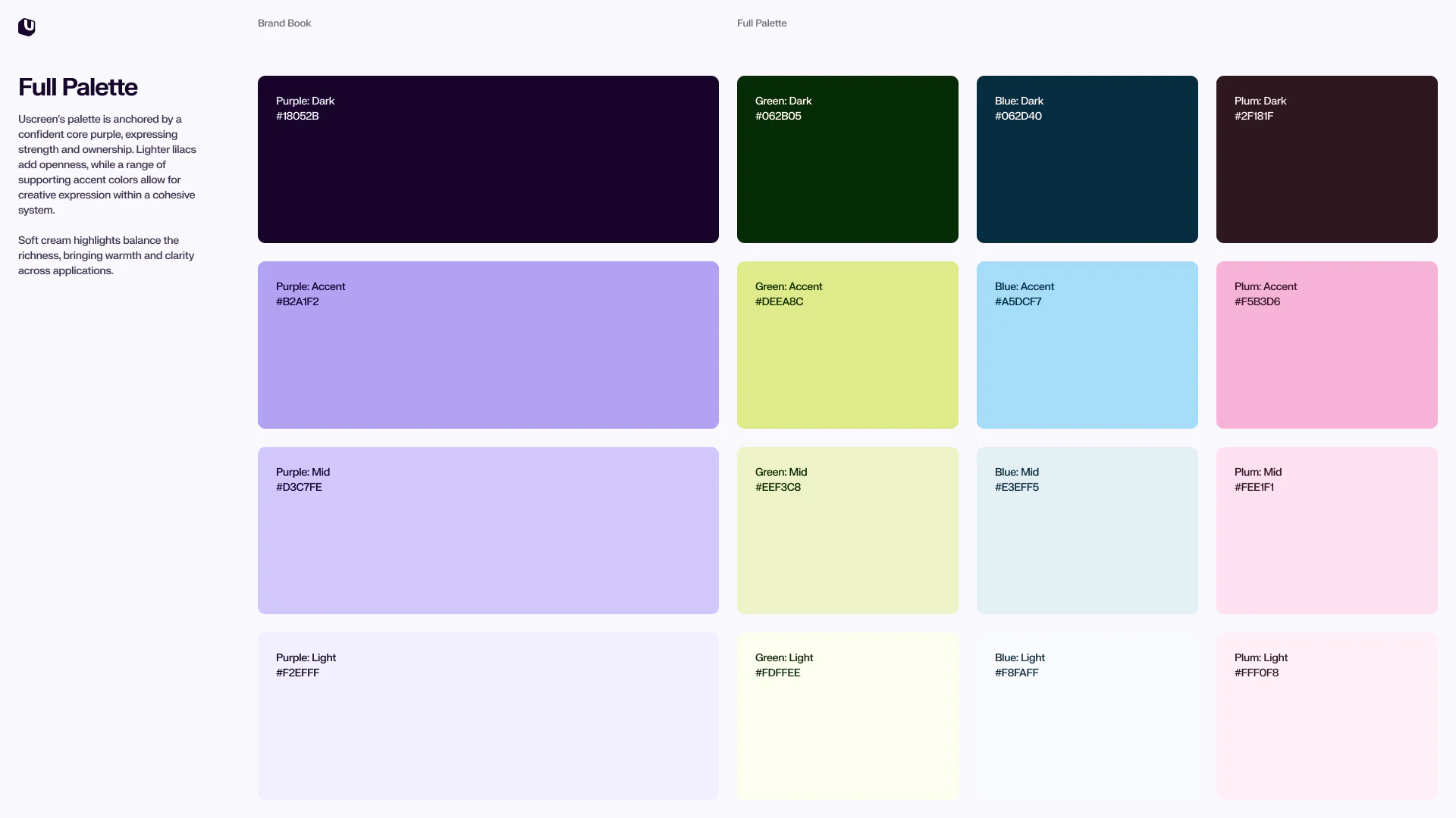 Uscreen full color palette brand guide