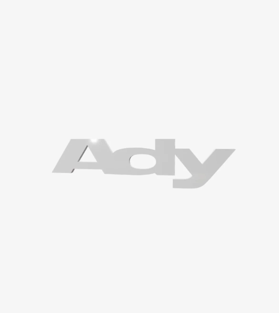White ADY wordmark on a light gray background